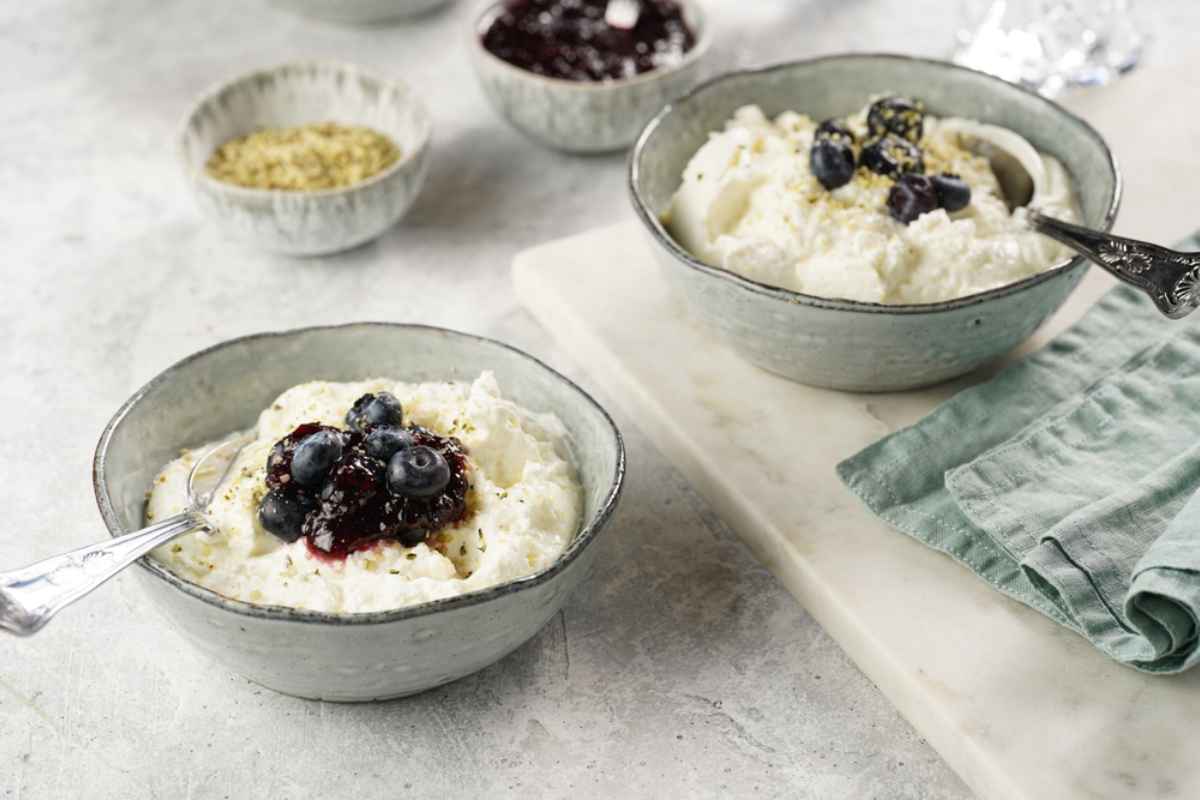 Icelandic skyr served with blueberries and jam