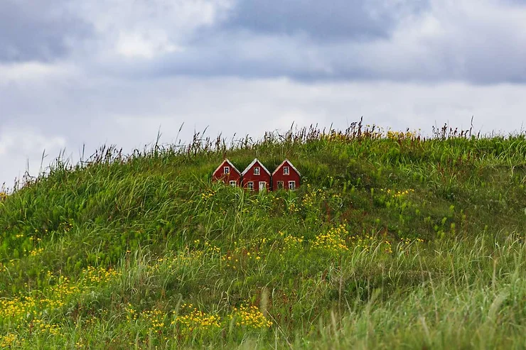 Discover the Magic: Hidden Red Elf Houses Amid Iceland's Green Hills