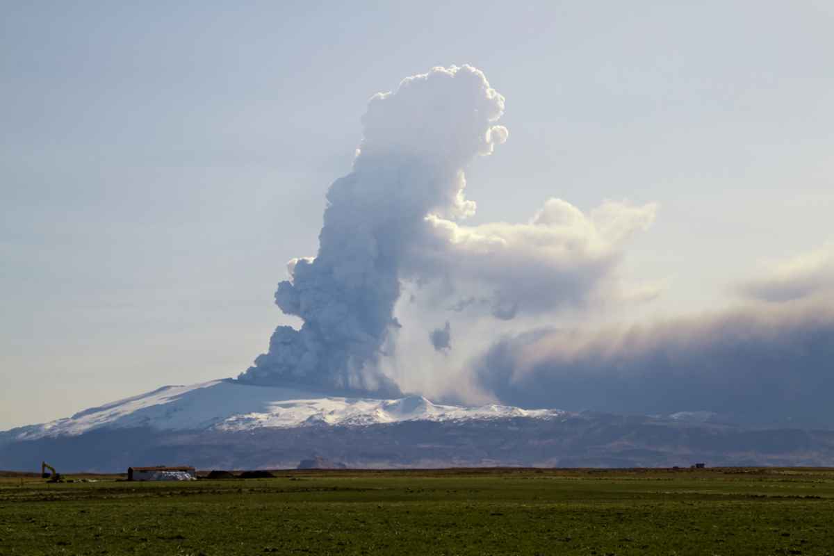 Eyjafjallajokull volcano spitting out ash 