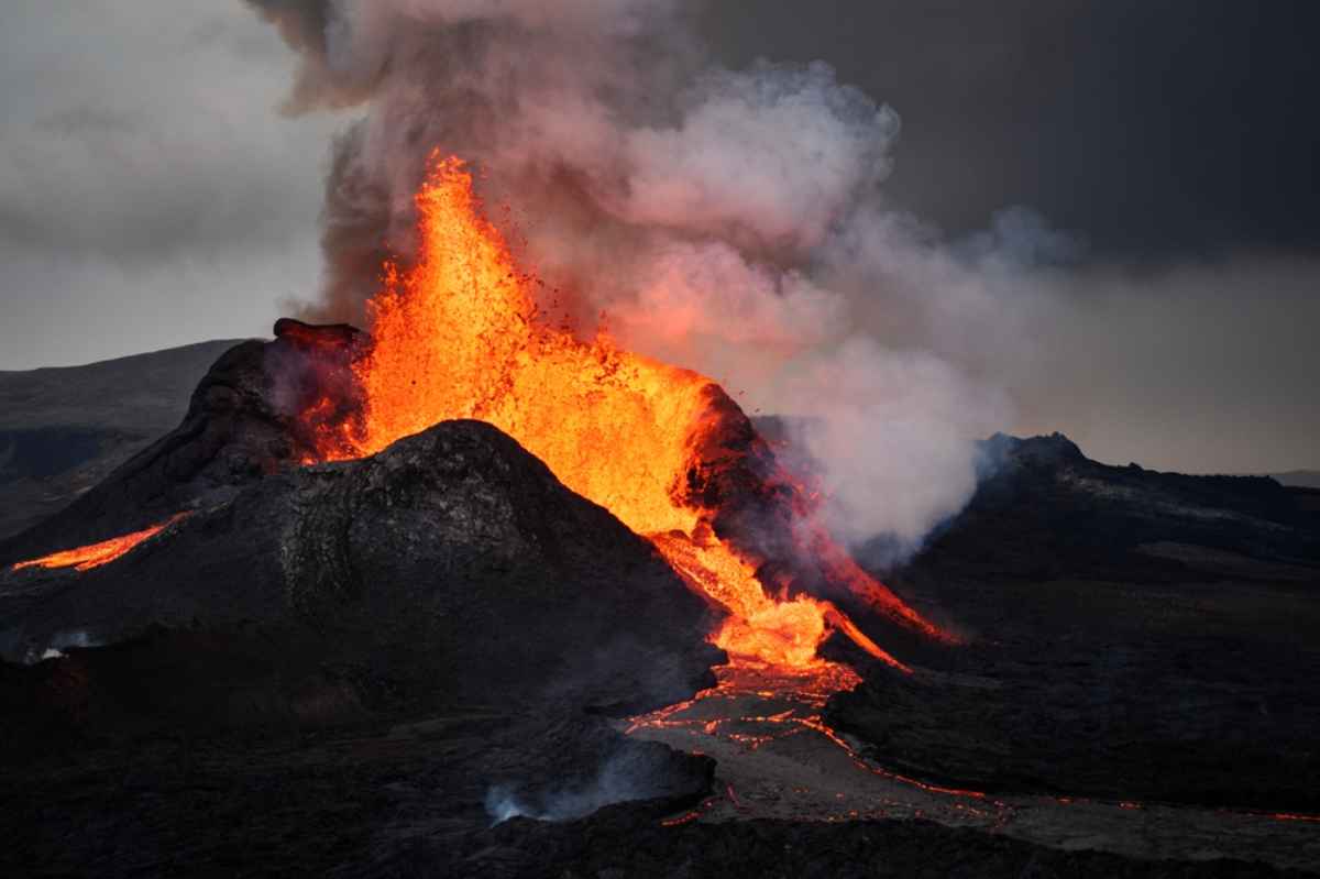 Fagradalsfjall volcano spitting out lava