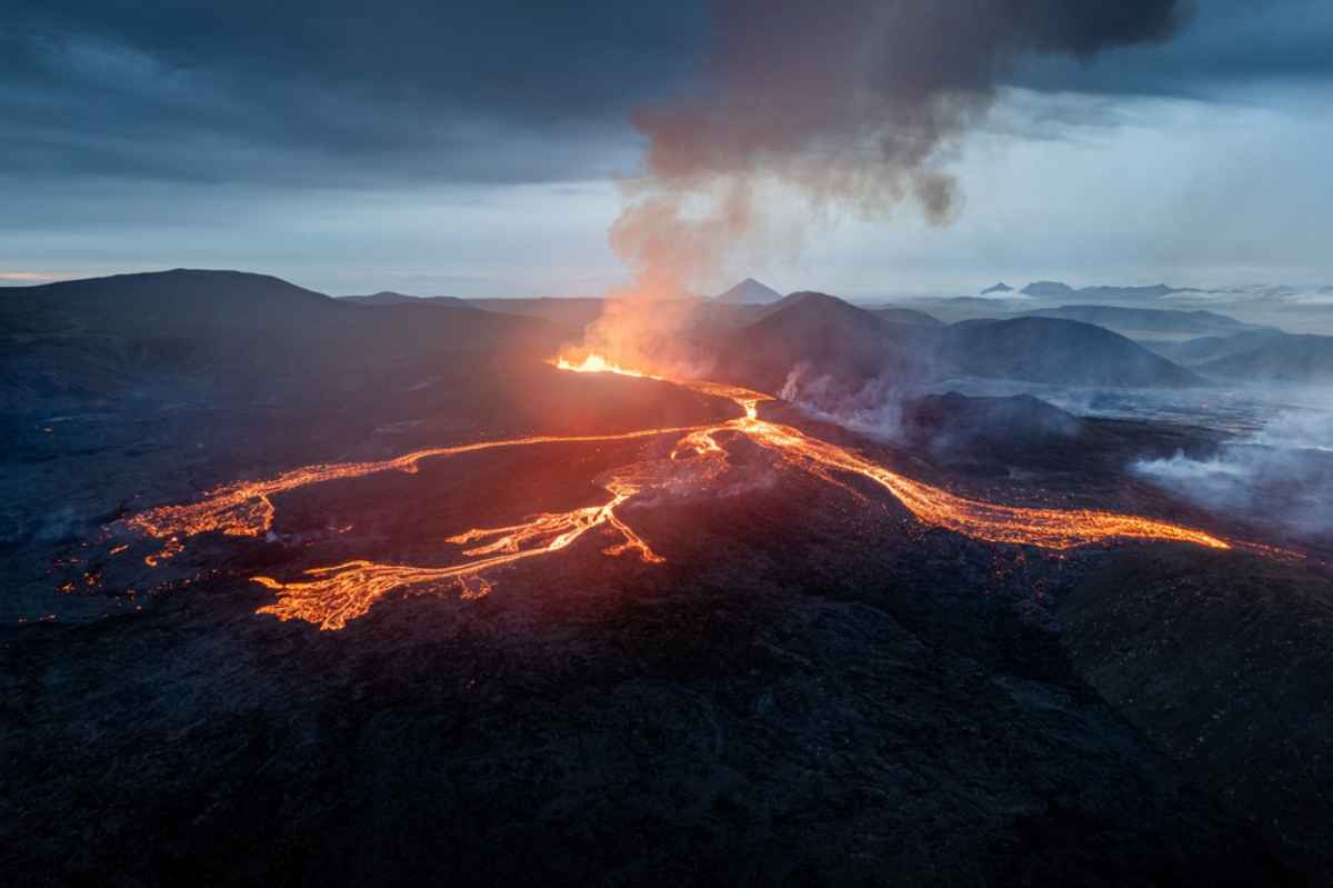 Lava flowing out of Fagradalsfjall Volcano