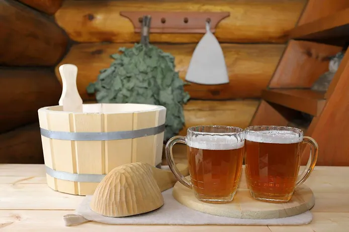 Iceland sauna with beer