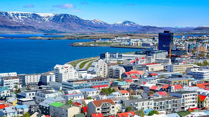 Mount Esja at the background of Reykjavik city