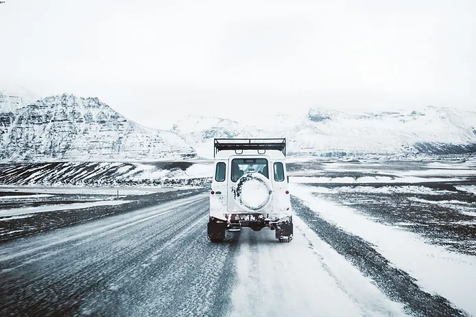 Car with snow tires in Iceland