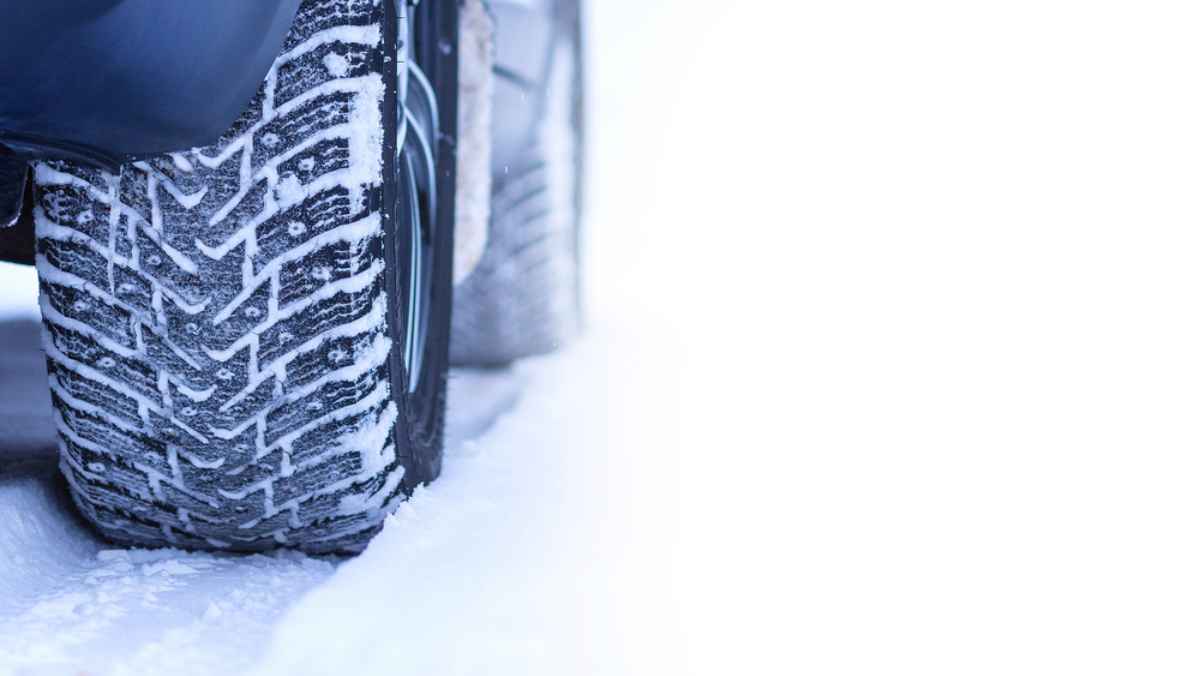 Studded winter tires close-up