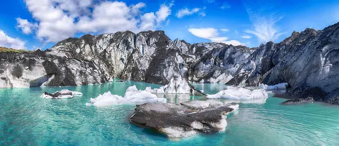 Myrdalsjokull glacier iceland with a blue lagoon