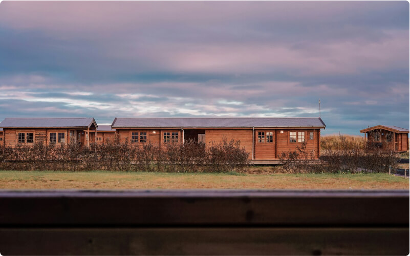 View of several Iceland Ring Road cabins