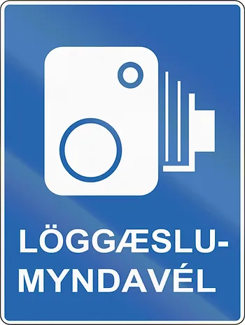 Road sign in Iceland indicating a speed camera zone