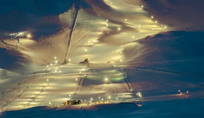 Akureyri ski station at night