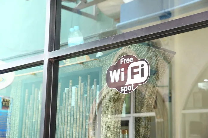 Free WIFI spot sticker on a cafe window