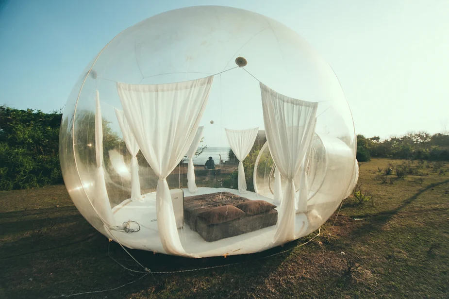 Interior of a bubble hotel during the day