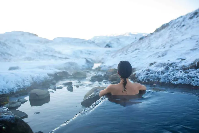 Woman being Nude at the Hot Springs in Iceland