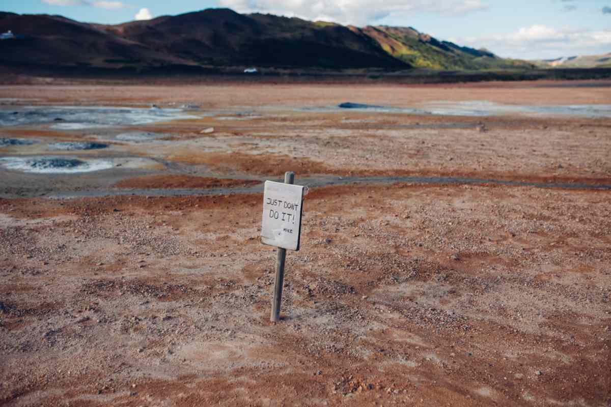 Warning sign at a geothermal active area in Iceland