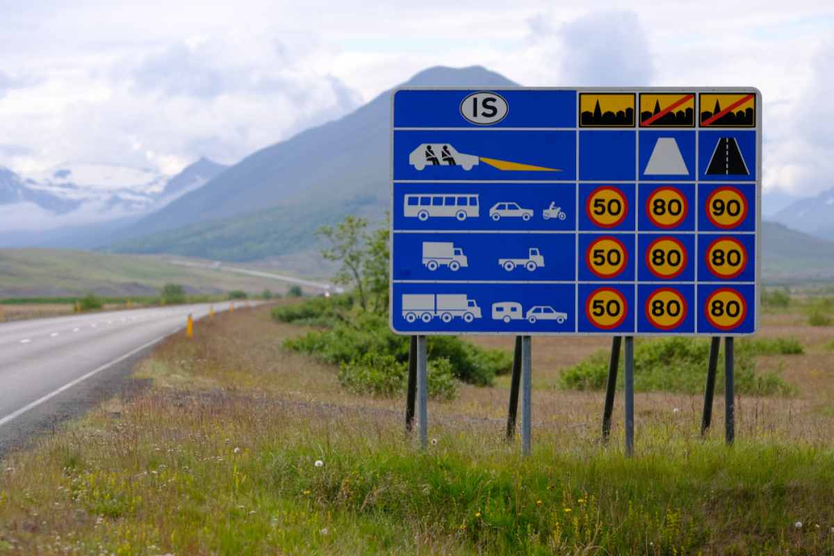 Speed limits billboard in Iceland's Ring Road