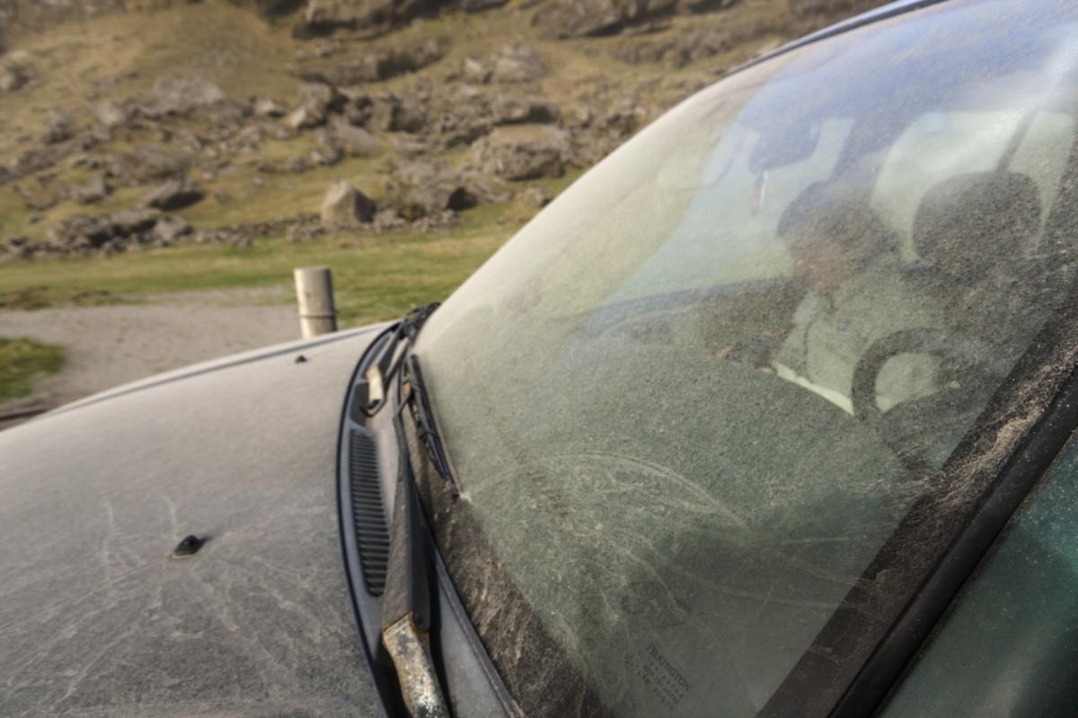 Rental car coveredin dust and ash from volcanoes