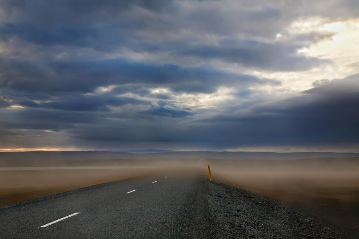 Sandstorm in the middle of Iceland's Ring Road through the South Coast