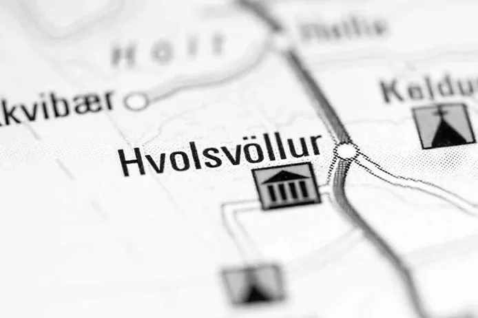 hvolsvöllur town marked on a map