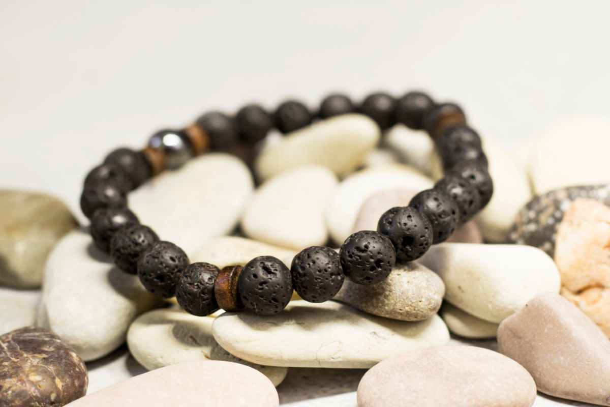 Black bracelet made with volcanic rock